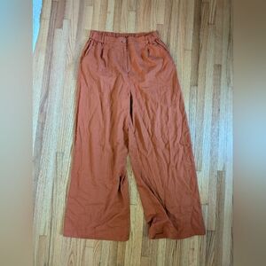 Women's Orange Linen Wide-Leg Pants
